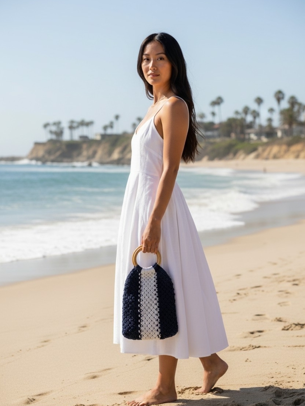 NWT LAUDE THE LABEL Black Cream The Gabby Macrame Bag Handbag Woven New